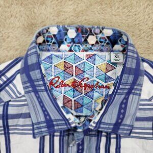 Robert Graham Button-Down Shirt Blue And White Plaid Short Sleeve Men's Size XS